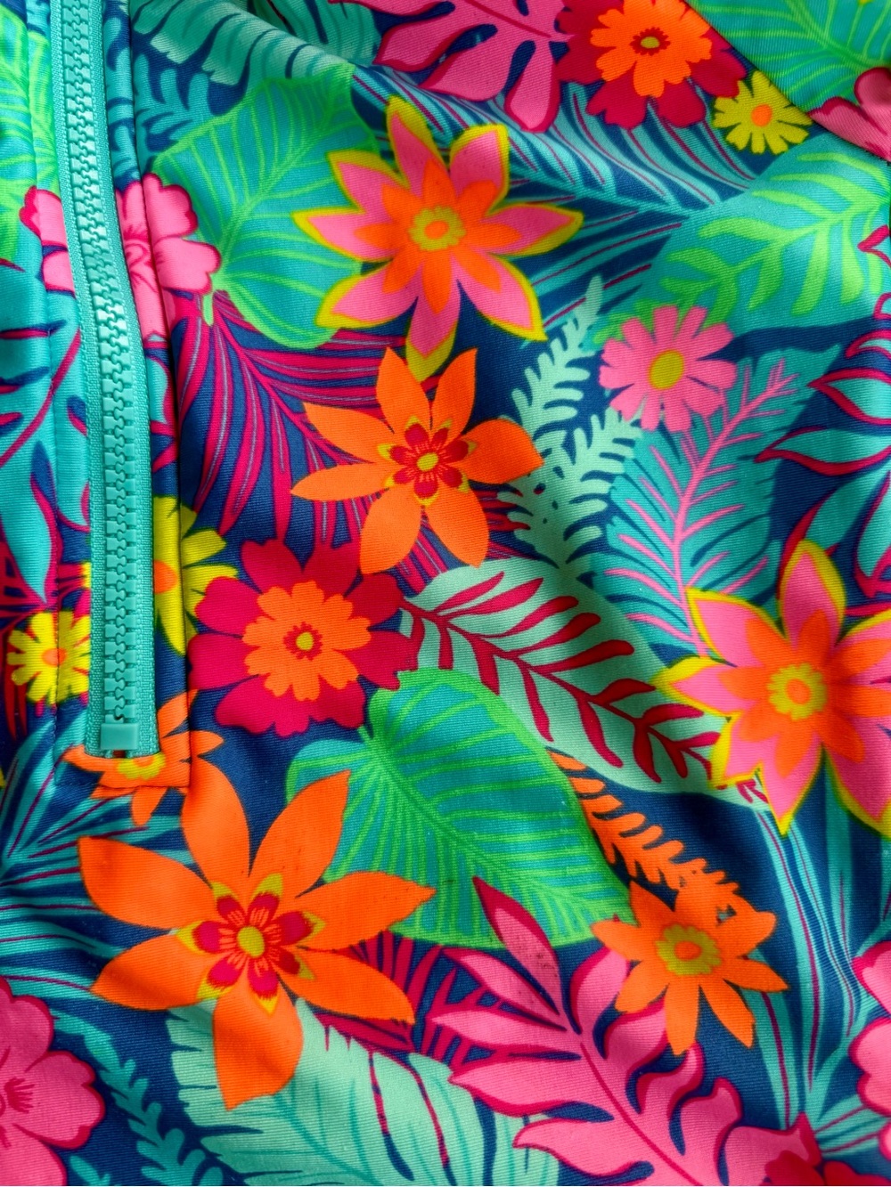 Cat & Jack Girls Long Sleeve Swimsuit * Size L 10/12 * Tropical Floral * Zip - Picture 2 of 7